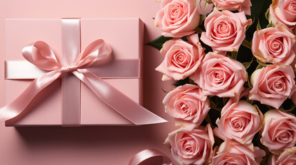 gift box with roses HD 8K wallpaper Stock Photographic Image 