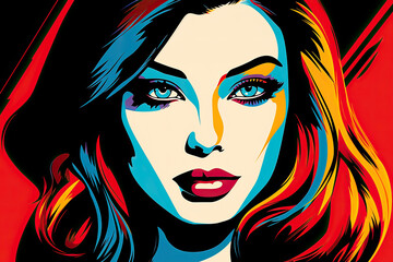 Abstract woman portrait in pop art style. Modern colorful painting