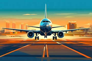 Fototapeta na wymiar airplane on runway at the airport. generative AI