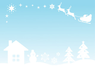 クリスマスのライトブルーのグラデーション背景　かわいいクリスマス風景のイラスト
