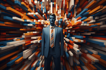 Obraz premium abstract 3D segmentation art background with businessman