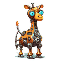 Cartoon giraffe robots. T-Shirt, Sticker. Funny cyborg. AI Generated