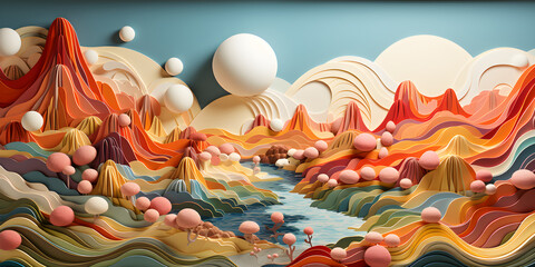 abstract 3D segmentation mountain landscape art background