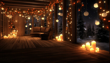 Fototapeta na wymiar a house with christmas lights and white balls