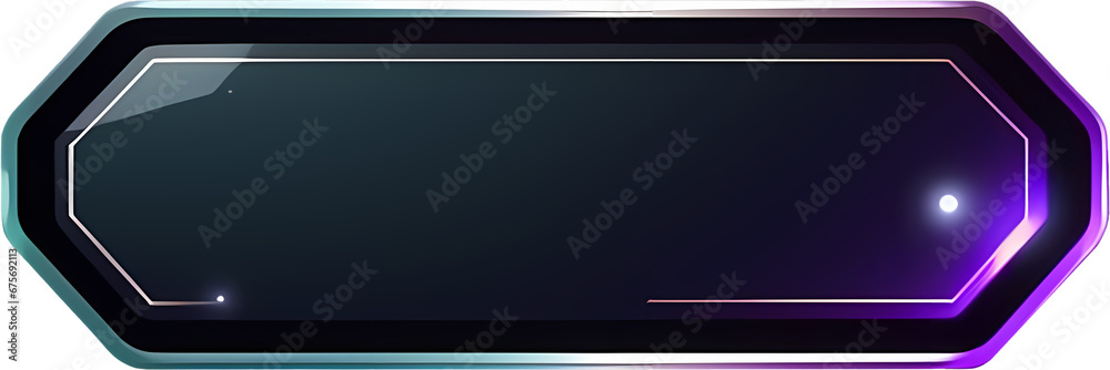Wall mural futuristic horizontal frame, illustration for web design isolated on black background. neon game ele