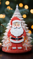 Festive Santa Claus Figurine with Christmas Tree and Lights

