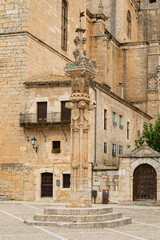 Fototapeta na wymiar Peñaranda de Duero, Spain - October 13, 2023: views of the main square and the medieval historic center of the town of Peñaranda de Duero in the province of Burgos, Spain