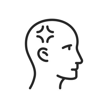 Migraine Side View Icon. Vector Outline Editable Isolated Representation Of Lateral Head Pain For Health And Neurology Education.