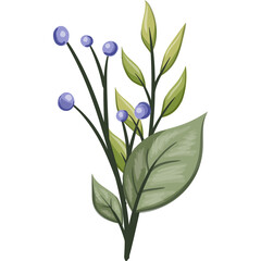 Blue Floral Watercolor Illustration PNG Transparent Background