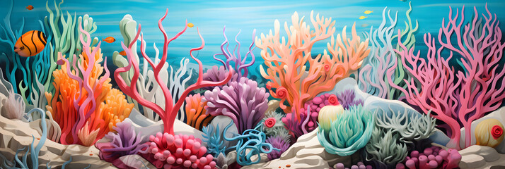 underwater coral reef abstract 3D segmentation art background