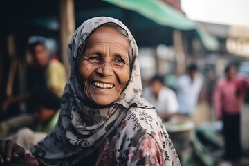 Old muslim woman in the street of Kolkata, India - obrazy, fototapety, plakaty