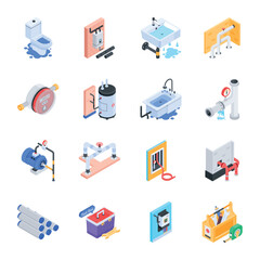 Set of Plumbing Isometric Icons 

