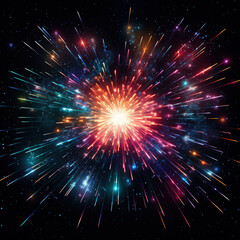 Colorful fireworks in the night sky. Vector illustration of fireworks. 