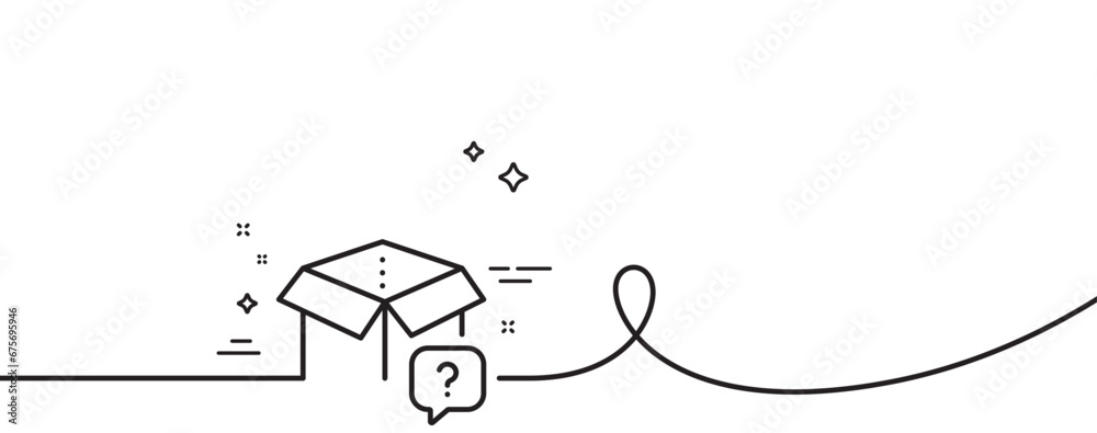 Poster secret package line icon. continuous one line with curl. unknown delivery box sign. question mark sy