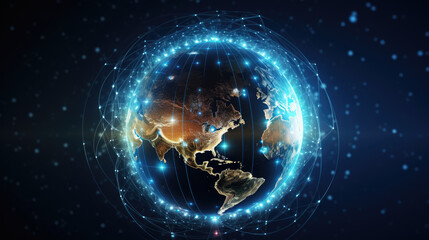 Earth with space, Connection lines around Earth globe, futuristic technology theme background with circles and lines. Concept of internet.futiristic