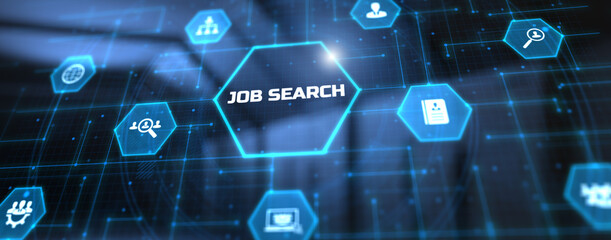 Job search Hiring HR human resources concept on virtual screen.