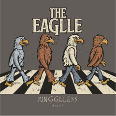 4 Eagles Road Crossing t-shirt design _ birds t-shirt design - creative t-shirt design _ vector _ men shapes eagles