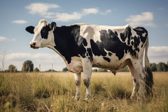 Black and white cow on a pasture © Veniamin Kraskov