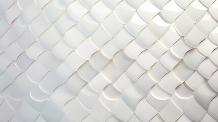 Pearl White Sophistication. Swoosh Abstract, Fish Scale Tiles on a Natural Stone Wall. 3D Textured Background with Polished Blocks. Blurred Geometric Surface Wavy Background.