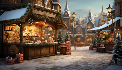 christmas market with christmas decorations and gifts