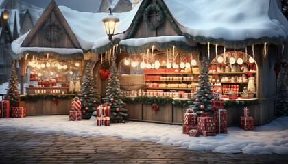 christmas market with christmas decorations and gifts