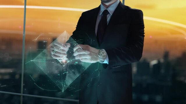 InsurTech- businessman working with virtual reality at office.