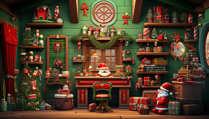 christmas shop with santa claus and presents