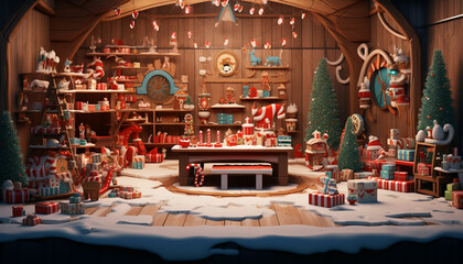 christmas shop with santa claus and presents