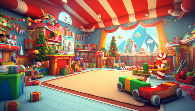 christmas shop with santa claus and presents - Powered by Adobe