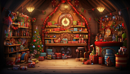 Fototapeta na wymiar christmas shop with santa claus and presents