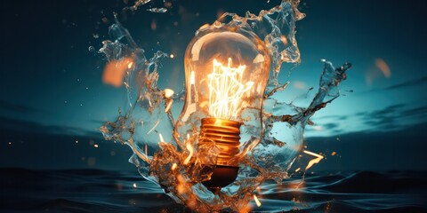 A high-speed capture of an explosion from a traditional electric bulb, freezing the moment of impact and showcasing the dynamic energy released in a burst of light and fragments.
