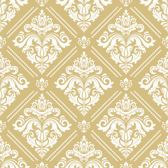 Classic seamless pattern. Damask golden and white orient ornament. Classic vintage background. Orient pattern for fabric, wallpapers and packaging