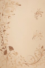 Design elements on a basic beige paper texture background. Background for party, birthday, wedding or graduation invitation card in white color with floral elements in soft art style. Generative Ai.