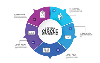 Infographic circle. Process chart. Vector diagram with 5 options