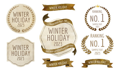  古い紙の水彩画イラストのフレーム、ランキングやタイトル、文章、ラベルやシールに最適