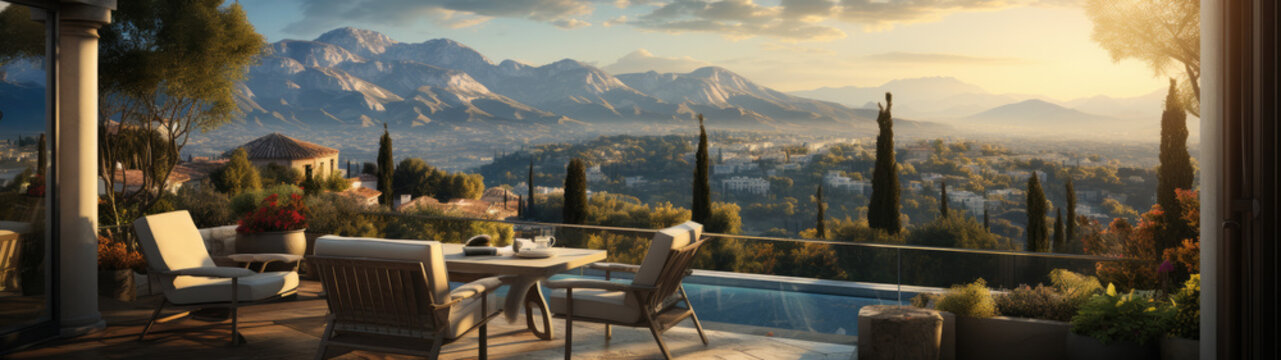 The villa terrace offers a breathtaking panorama of nature's beauty—a canvas of rolling landscapes, vibrant foliage, and distant horizons that invite tranquility and awe.