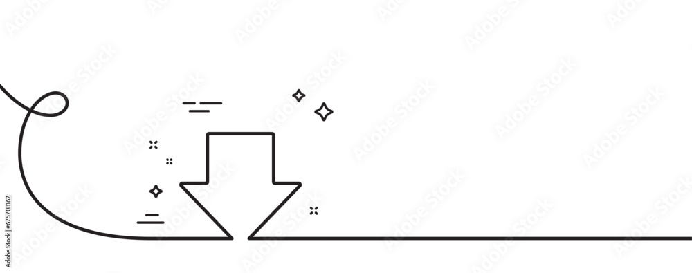 Poster download line icon. continuous one line with curl. internet downloading sign. load file symbol. down