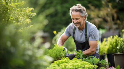 Mature man working in the garden