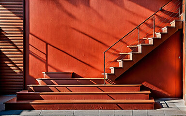 A photo od wall with staircase and handrail - obrazy, fototapety, plakaty