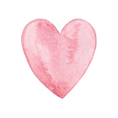 Watercolor hand drawn pink heart. Symbol of love.