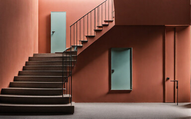 A photo od wall with staircase and handrail
