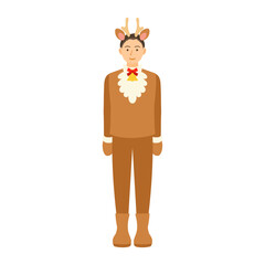 トナカイの格好の男性。フラットなベクターイラスト。 A man dressed as a reindeer. Flat designed vector illustration.