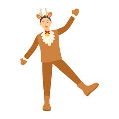 楽しげなトナカイの格好の男性。フラットなベクターイラスト。 A man dressed as a reindeer looks like fun. Flat designed vector illustration.