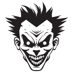 Icon Evil clown. Black and white. Vector illustration
