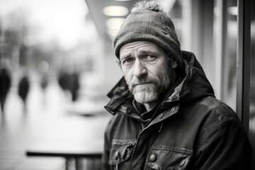 Portrait of a senior man in the city, black and white