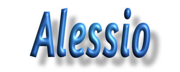 Alessio - writen name - lettering - light blue color, embossed tubular font, transparent background, holiday party design, vector project	