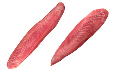 Yellow fin tuna steak isolated on white background. Fresh rare tuna steak isolated on white. Raw...