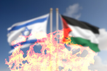 Flammen und Flaggen von Israel und Palästina