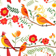 India floral folk art repeat pattern