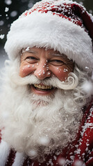 Joyful Santa Claus Laughing in Snowfall

